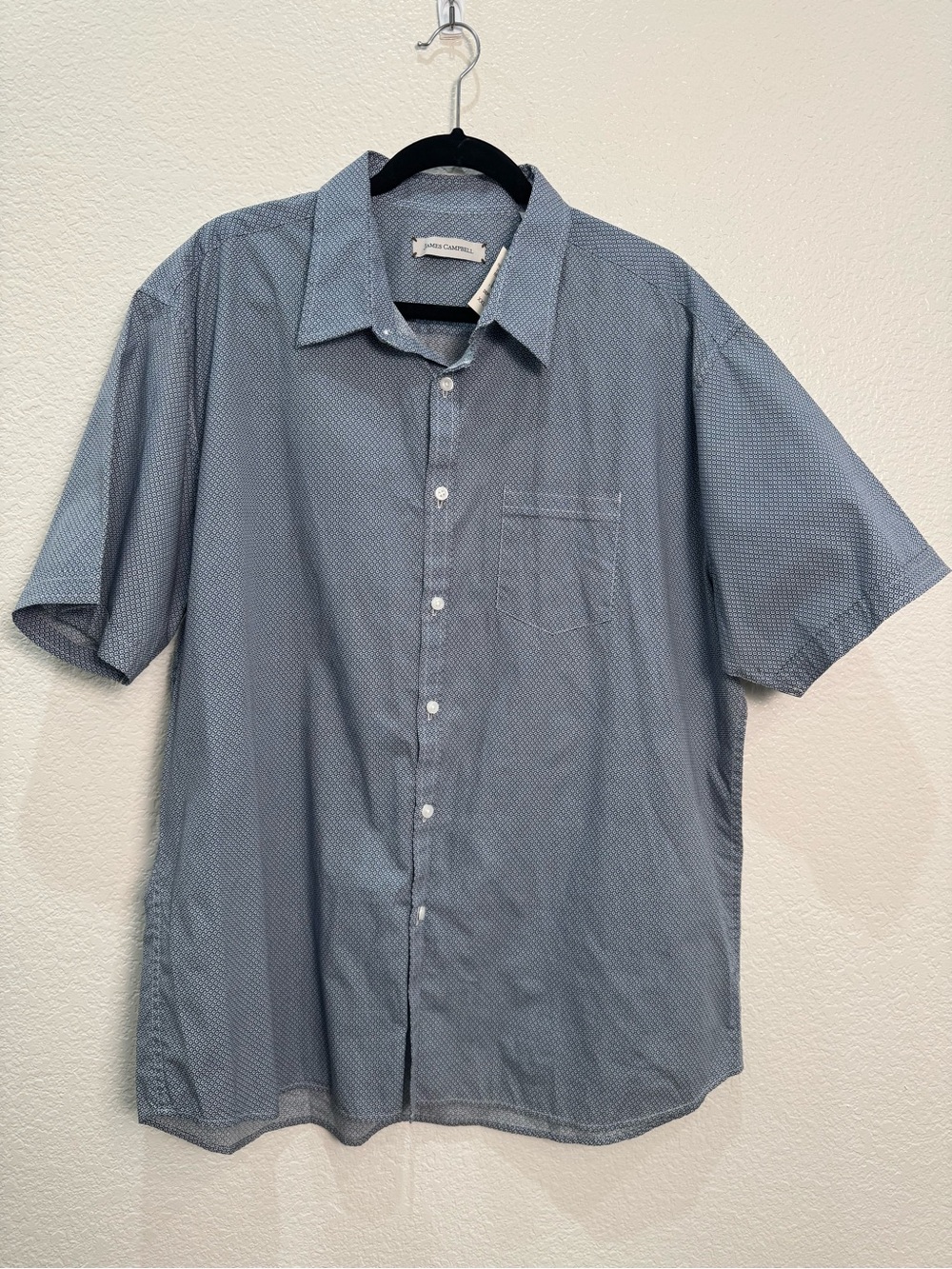 James Campbell Mens XXL Blue Geometric Print Short Sleeve Button Down Shirt NWT